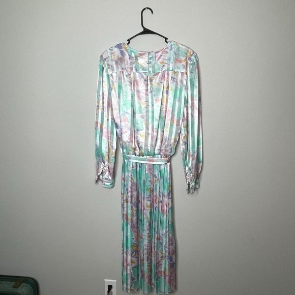 Vintage 80's Green/Pink/Purple Long Sleeve Dress, By Potomac Company, Size 18 - Picture 6 of 8